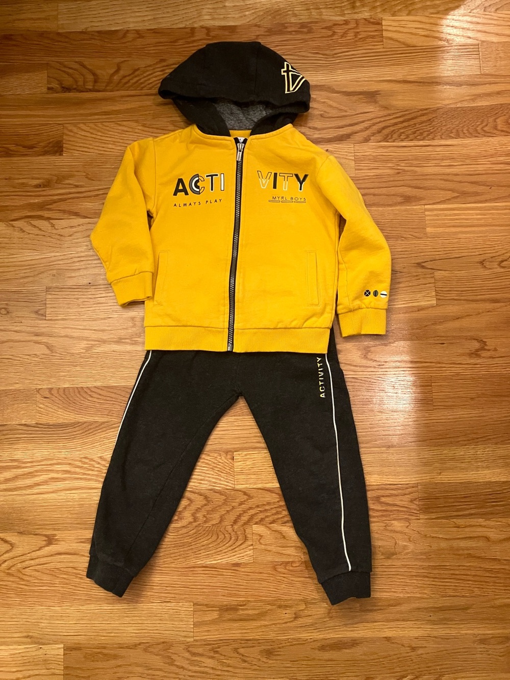 Mayoral Yellow Hoodie and Black Joggers Set